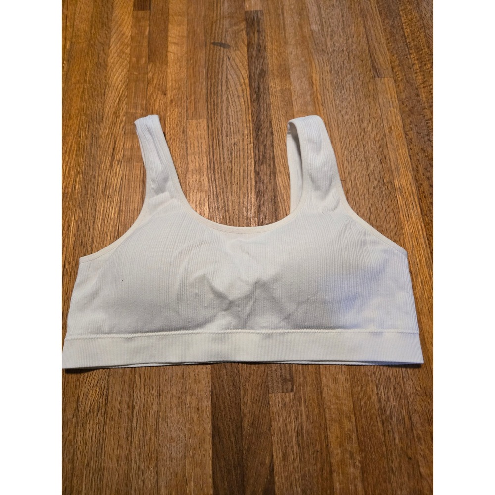 No Boundaries Women XL Cream White Ribbed Seamless Scoop Neck Wireless Bralette